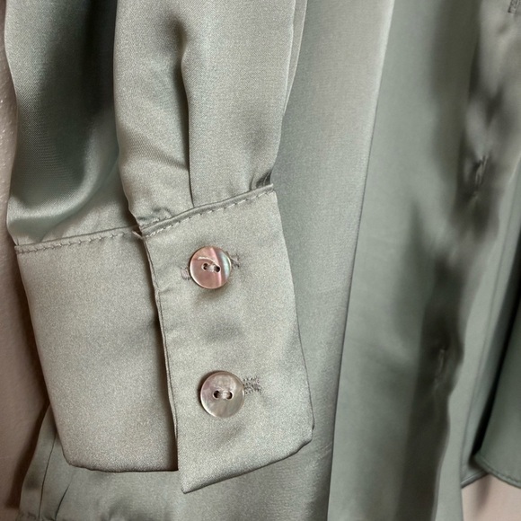 Zara Women's Satin Button Down Shirt - Soft Green - Picture 5 of 8